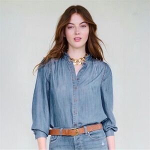 Matilda Jane Good Hart “Lyles” Chambray Embroidered Shirt Lyocell Sz S